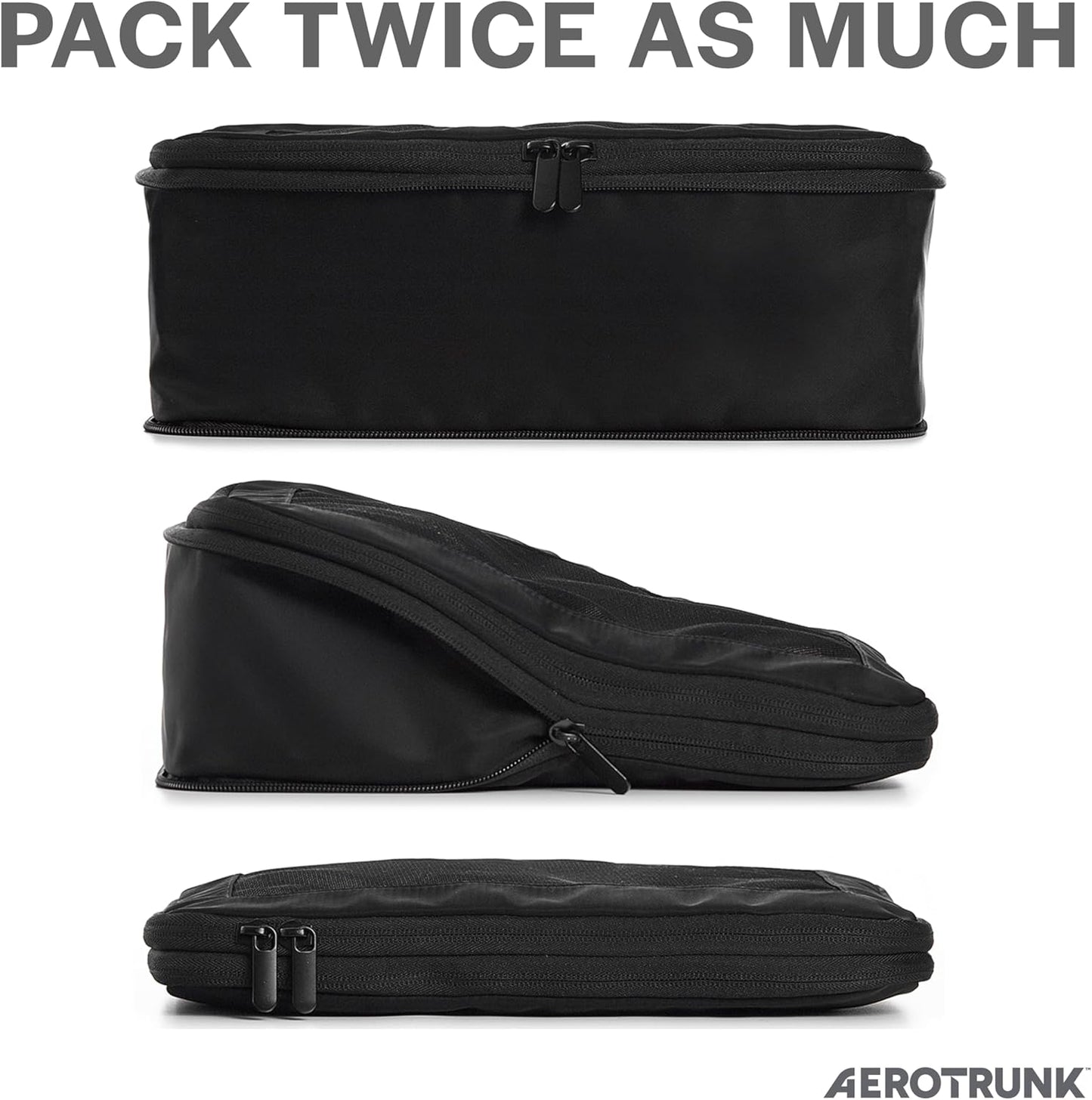 Compression Packing Cubes for Travel - Luggage Organizer Bags - Double Zipper Packing Cubes for Suitcases (4-Pack, Black)