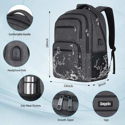 Backpck for Men Women, School Backpack for Boys Teens, 15.6 inch Laptop Back Pack with USB Charger Port, Bookbag with USB Charger for College High Middle School Travel Business Work Mochilas Black