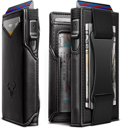 BULLIANT Men Wallet Gift Boxed,Slim Front Pocket Wallet Money Clip Card Holder 3.8"x2.7",Pop-up Access
