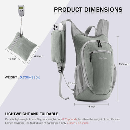 10L Small Hiking Backpack Travel Daypack Lightweight Packable Back Pack for Women Men(Light Grey)