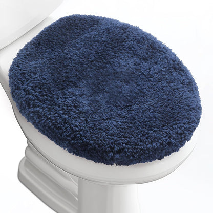 Microfiber Elongated Toilet Seat Cover 19.5"x 15" Machine Washable Solid Toilet Lid Cover Adjustable Rubber Backing Fits Most 18-19.5" L x 14-16" W Elongated Toilet Seat