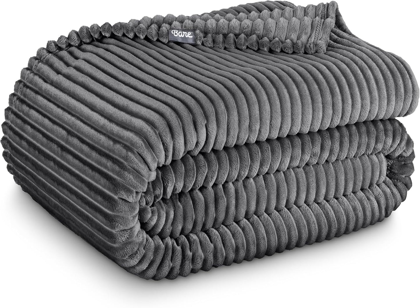 Bare Home Textured Fleece Blanket - Twin/Twin Extra Long - Ultra-Soft Lightweight for Bed, Sofa, and Couch - Luxury Microplush - Cozy Warm Blanket (Twin/Twin XL, Ribbed Grey)
