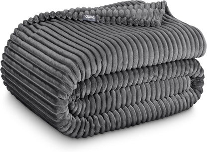 Bare Home Textured Fleece Blanket - Full/Queen - Ultra-Soft Lightweight for Bed, Sofa, and Couch - Luxury Microplush - Cozy Warm Blanket (Full/Queen, Ribbed Grey)