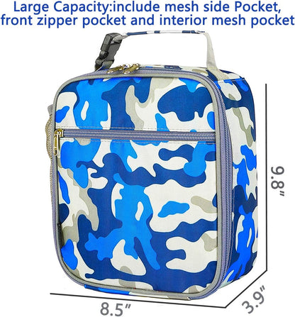 FlowFly Kids Lunch box Insulated Soft Bag Mini Cooler Back to School Thermal Meal Tote Kit for Girls, Boys, Camo
