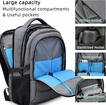 DUSLANG 17 Inch Laptop Backpack for Travel Water Resistant College Backpack for Men/Women Laptop Bag with USB Charging Port and Rain Cover,light grey