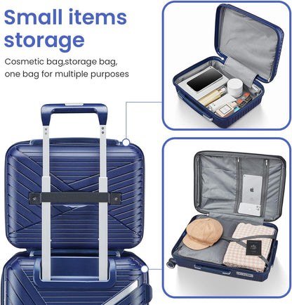 Campfun Luggage 4 Piece Sets, Expandable Carry On Luggage Set Hardshell PP, Suitcase Set with Double Spinner Wheels, Checked Durable Lightweight with TSA Lock, 14in 20in 24in 28in-Blue(B)