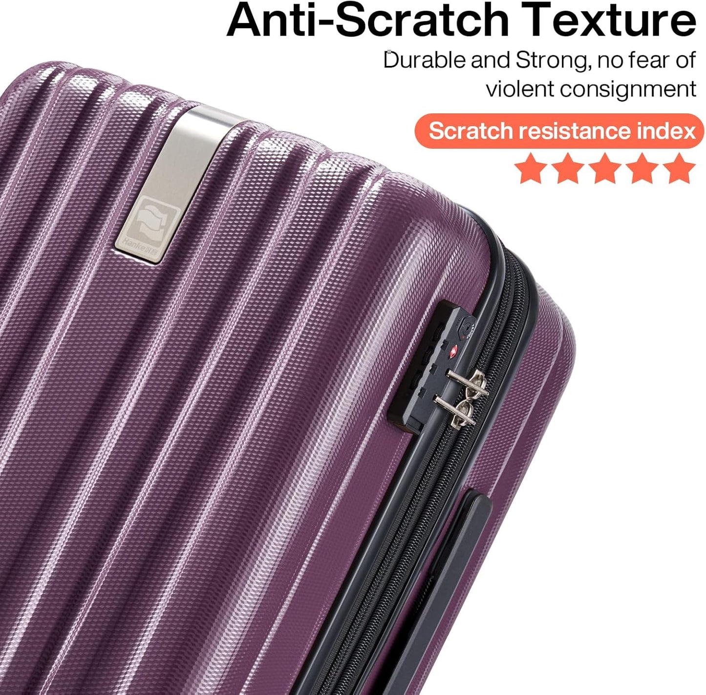 Hanke 24 Inch Luggage Suitcases With Spinner Wheels Lightweight PC Hard Shell Rolling Suitcase With Travel Lock,Checked-Medium 24-Inch（Purple）