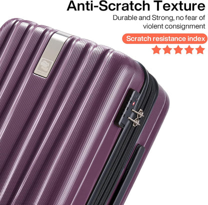 Hanke 24 Inch Luggage Suitcases With Spinner Wheels Lightweight PC Hard Shell Rolling Suitcase With Travel Lock,Checked-Medium 24-Inch（Purple）