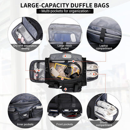 WITZMAN Travel Duffel Bags for Men Large Carry On Weekender Overnight Bag 3 in 1 Backpack with Shoe Compartment （B693 Black）