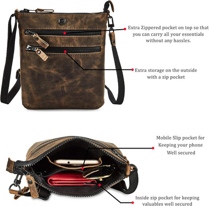 Crossbody Sling Bag for Women Small Real Leather Purse Vintage Travel Crossover Shoulder Bag Handmade