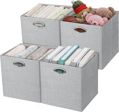 Posprica Storage Cubes, 12×12 Collapsible Storage Basket Bins,Heavy Duty Fabric Containers, 4pcs, Sliver Grey