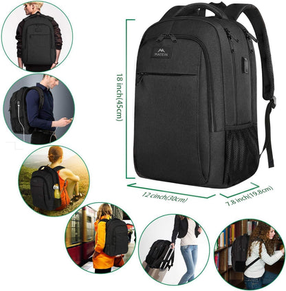 MATEIN Business Laptop Backpack, 15.6 Inch Travel Laptop Bag Rucksack with USB Charging Port, Water-Resistant Bag Daypack for Work College Computer Men Women Backpack, Black
