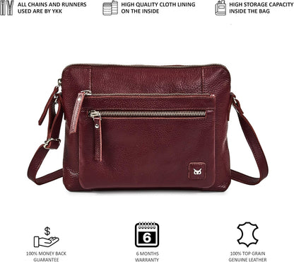 Wise Owl Accessories Small Soft Pebbled Real Leather Crossbody Handbags Purses Sling Crossover Shoulder Bag