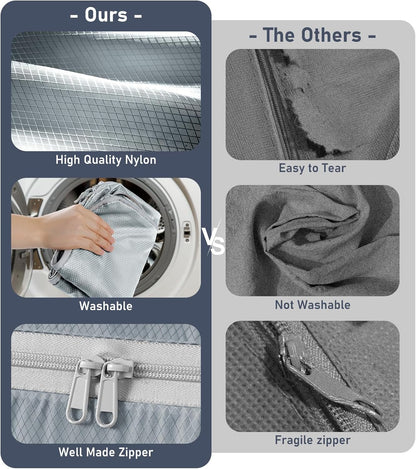 DIMJ Comforter Storage Bag - 100L Large Capacity Blanket Storage Compression Bags, Washable Space Saving Self Compression Organizer with Window Handles, Space Saver for Clothes, Bedding, Sheet