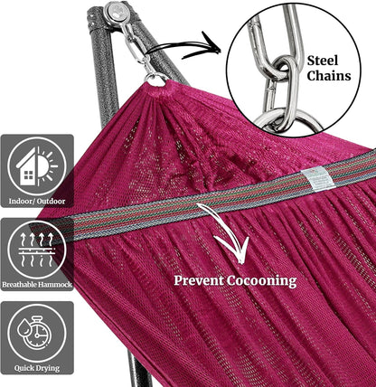 Tranquillo Universal Double Hammock with Stand Included for 2 Persons/Foldable Hammock Stand 600 lbs Capacity Portable Case - Inhouse, Outdoor, Camping, Red