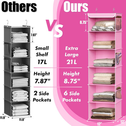 Simple Houseware 6 Shelf Hanging Closet Organizer, Pink