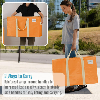 VENO 8 Pack Moving Bags, Heavy Duty, Moving Boxes Alternative, Packing Storage Supplies, Dorm Room Essentials with Zipper for Clothes, Extra Large Packaging Totes (Seasonal Autumn Orange, 8 Pack)