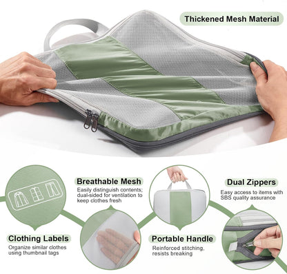 8 Set Compression Packing Cubes for Travel Essentials,Compressible Expandable Packing Cubes for Suitcase,OlarHike Luggage Organizer Bags for Travel,Handy Helper for Organizing Clothes(Matcha Green)