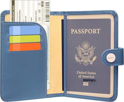 ZOPPEN Passport Holder Women, Passport Cover Travel Wallet Rfid Blocking Passport Wallet Cover Case Travel Essentials Document Organizer, Denim Blue