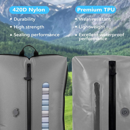 2025 Vacuum Bags for Travel with See-Through Window Space Saver Vacuum Seal Bags for Clothing Travel IP67 Reusable Packing Organizers for Luggage, Backpack, Suitcase Grey 1PC+No Pump