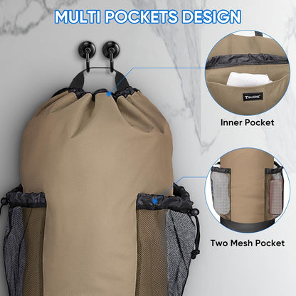 BALEINE 150L Laundry Bag Backpack, 900D Oxford Fabric Large Travel Laundry Bags with Shoulder Straps and 2 Mesh Pockets for College Dorm, Apartment, Laundromat (Khaki, 150L)