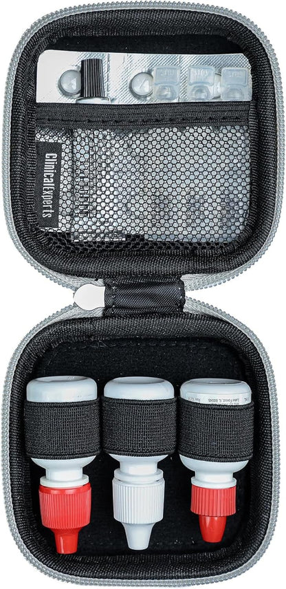 Multi-Functional Eye Drops, Medicine & Travel Accessories Organizer - Hardshell EVA Compact Carry Case - Loops & Mesh Pocket for Daily Pills, Charging Cables & Batteries by Clinical Experts