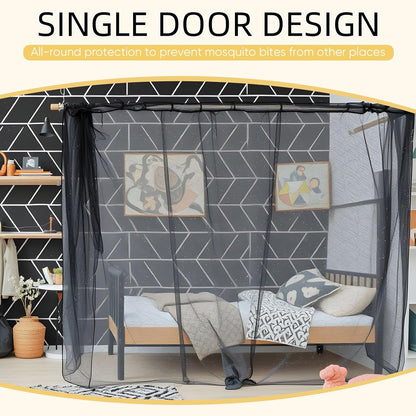 4 Corners Mosquito Net for Mosquiteros para Camas Bed Canopies Netting Bed Drapes Rectangular Mosquito Mesh for Camping Home Outdoor Travel(Black,L79 X W47 X H59 Inch,Opening)