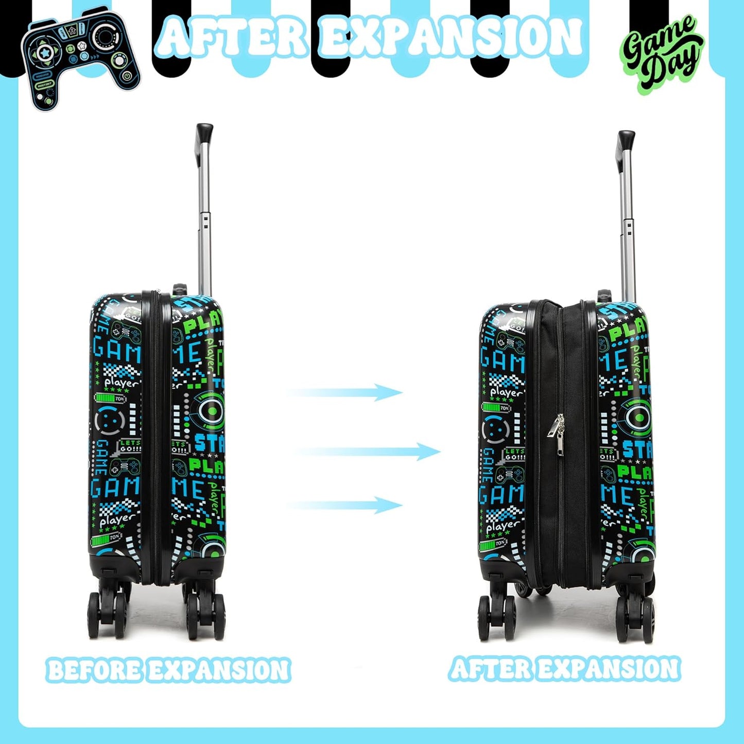 Kid’s Luggage Set 5 Piece Suitcase Set 16’’ Hardside Luggage with Spinner Wheels Girls Boys Carry on Luggage Travel Rolling Luggage Airline Approved