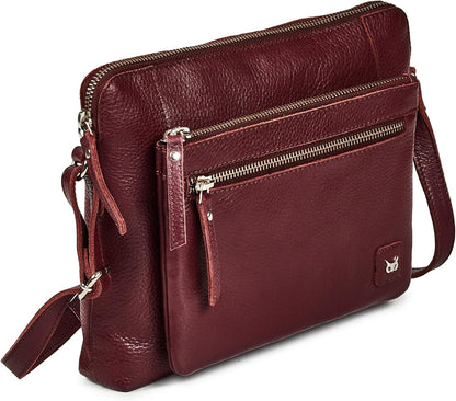 Wise Owl Accessories Small Soft Pebbled Real Leather Crossbody Handbags Purses Sling Crossover Shoulder Bag