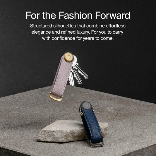 Orbitkey Saffiano Leather Key Organiser | Holds up to 7 keys, Oxford Navy