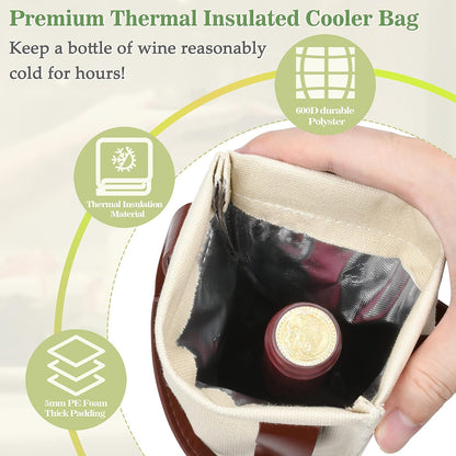 Tirrinia Single Wine Carrier Tote, Insulated Cooler Bag for Travel, Picnic & Gifts Padded Bottle Holder Tote for Men & Women, Canvas Beige