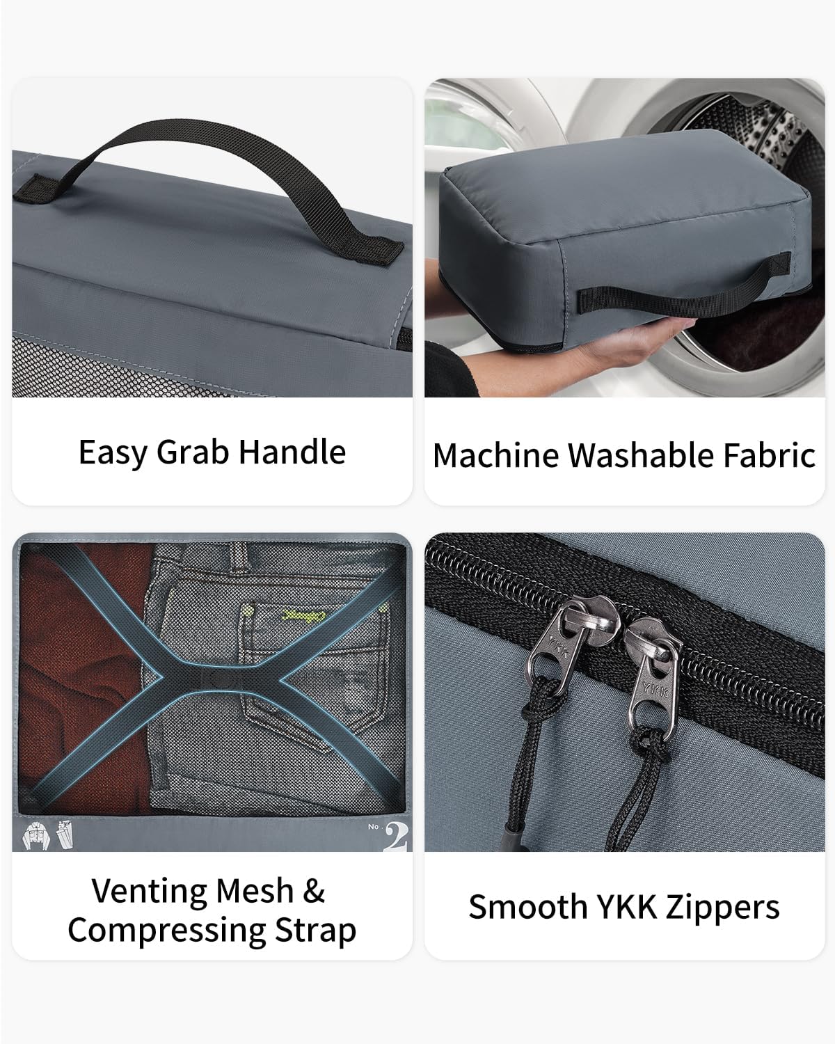 ECOHUB 7 Set Packing Cubes Tear-Resistant Luggage Packing Organizers with Number Icon for Travel Accessories Luggage Suitcase Machine Washable Packing Cubes (Grey)