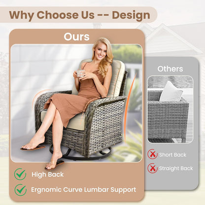 HOOOWOOO Patio Furniture Set,8 Pieces Outdoor Conversation Set,All Weather Wicker Loveseat Sofa Set with High Back Swivel Rocking Chairs Tables,Beige