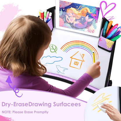 Kids Travel Tray for Airplane - Toddler Car Seat Table Tray, Road Trip Essentials for Boys & Girls, Carseat Lap Desk for Kids Road Trip Activities (Purple Mermaid)