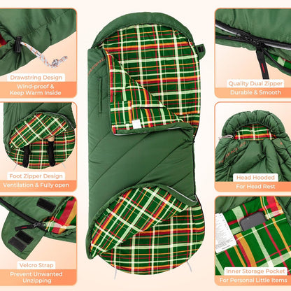 KingCamp Sleeping Bag for Adults, Cold Weather & Warm Extra Wide Big & Tall XL Portable Waterproof Flannel Sleeping Bags, Essentials Gear Accessories for Camping Backpacking Hiking Indoor & Outdoor