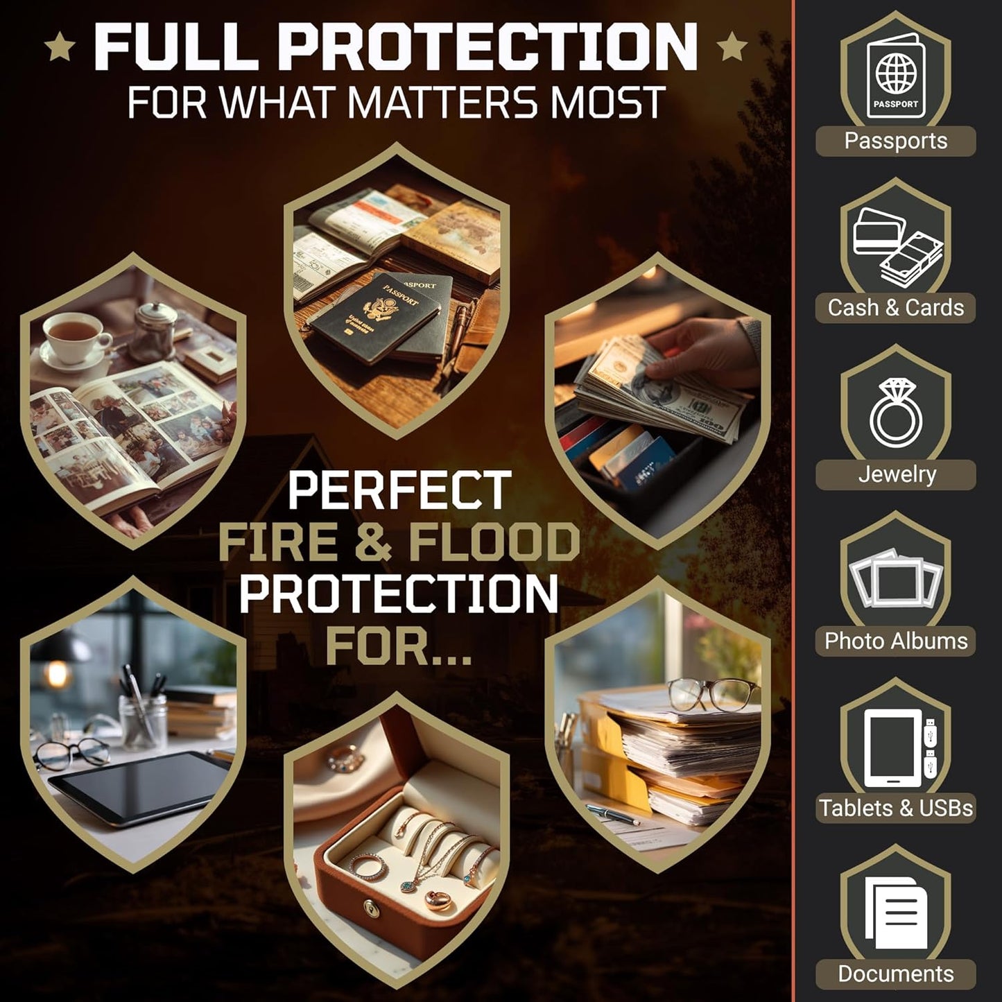 FIRESHIELD PRO Fireproof Document Box with Lock – Portable File Organizer for Hanging Letter/Legal Folders – Water Resistant, Safe Storage for Home, Office or Travel – Size: 16.1" x 12.9" x 11"