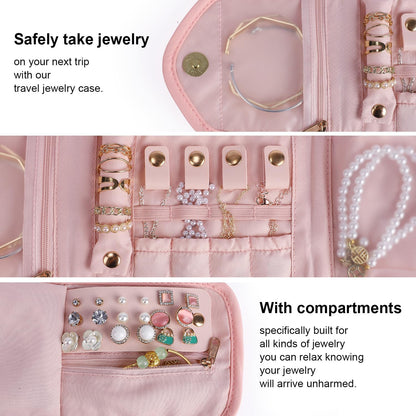 emissary Small Jewelry Travel Case Organizer for Necklace, Earrings, Rings, Bracelet, Jewelry Storage, Earring Storage, Necklace Storage, Valentines Day Gifts Pouch Bag Accessories for Travel (Pink)