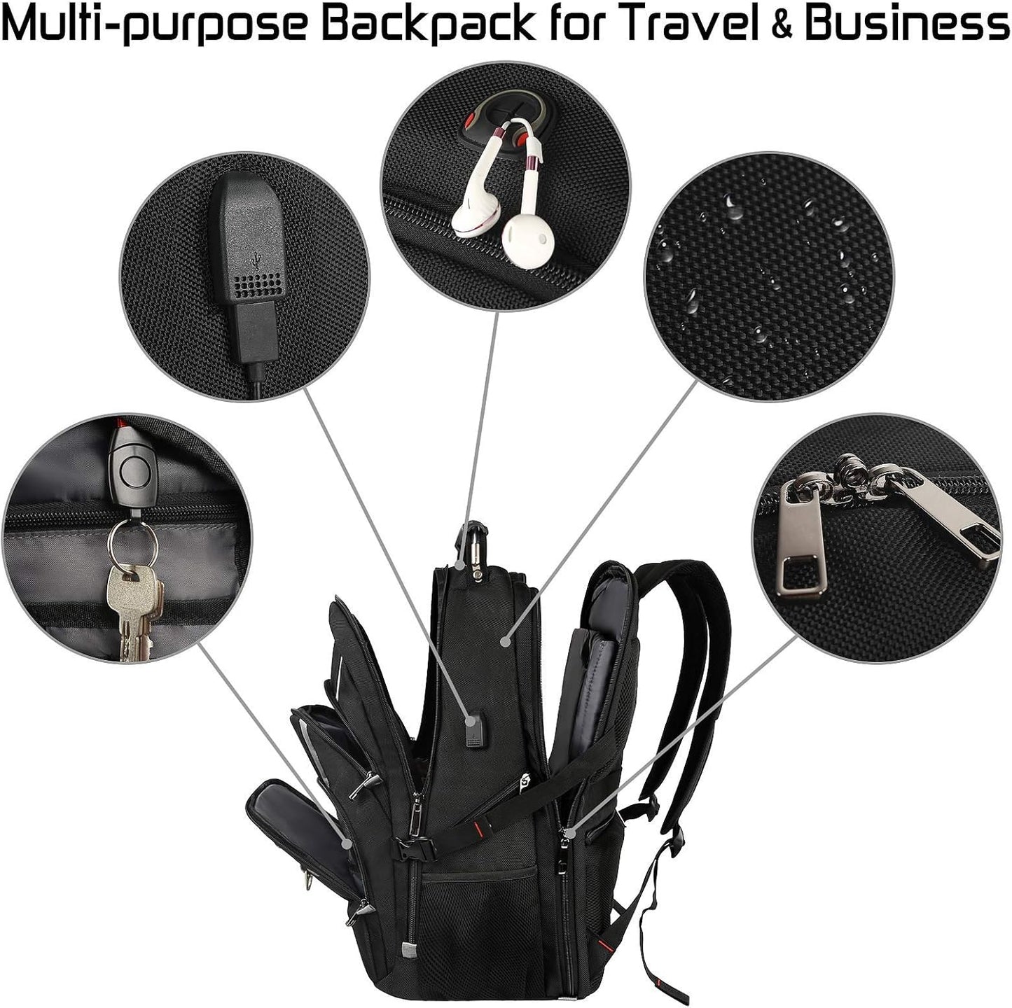 18.4 Laptop Backpack for Men, 55L-60L Extra Large Gaming Laptops Backpack with USB Charger Port, TSA Friendly Flight Approved RFID Anti-theft Pocket, Water Resistant Suiltable for Travel Business Work