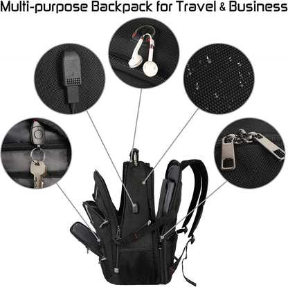 18.4 Laptop Backpack for Men, 55L-60L Extra Large Gaming Laptops Backpack with USB Charger Port, TSA Friendly Flight Approved RFID Anti-theft Pocket, Water Resistant Suiltable for Travel Business Work