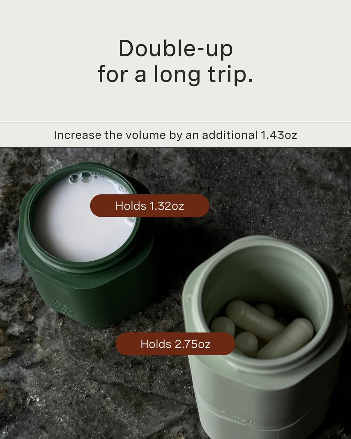 Cadence Extender - Add On to Any Flex Magnetic Containers with Lids,Extension to Travel Bottles for Toiletries - Carry On Travel Essentials For Women/Men - Adds Additional 1.43 fl oz - 3pk, Evergreen