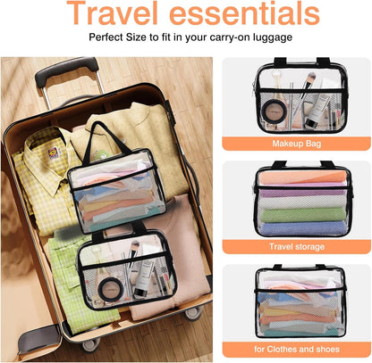 XEWEA 2PCS Large TSA Approved Clear Travel Toiletry Bags for Men Women, Transparent Makeup Cosmetic Bag with Handle,Waterproof PVC Quart Organizer Storage Pouch for Toiletries Airline Essential, Balck