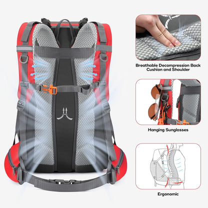 Maelstrom Hiking Backpack,Camping Backpack,40L Waterproof Hiking Daypack with Rain Cover,Lightweight Travel Backpack,Red