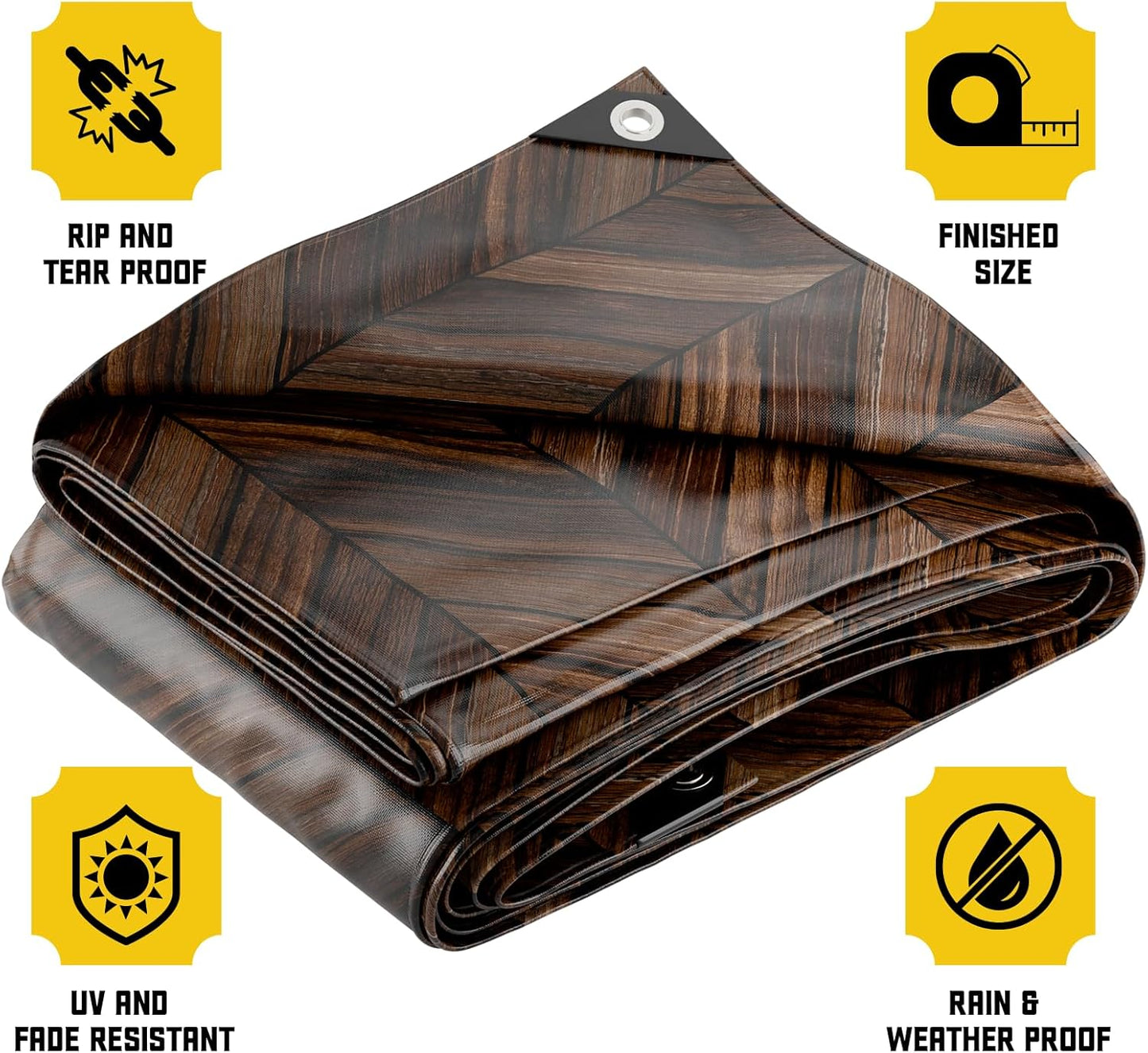 Core Tarps Extreme Heavy Duty 20 Mil Tarp Cover, Waterproof, UV Resistant, Rip and Tear Proof, Poly Tarpaulin with Reinforced Edges for Roof, Camping, Patio, Pool, Boat (Brown Wood/Black 12′ X 16′)