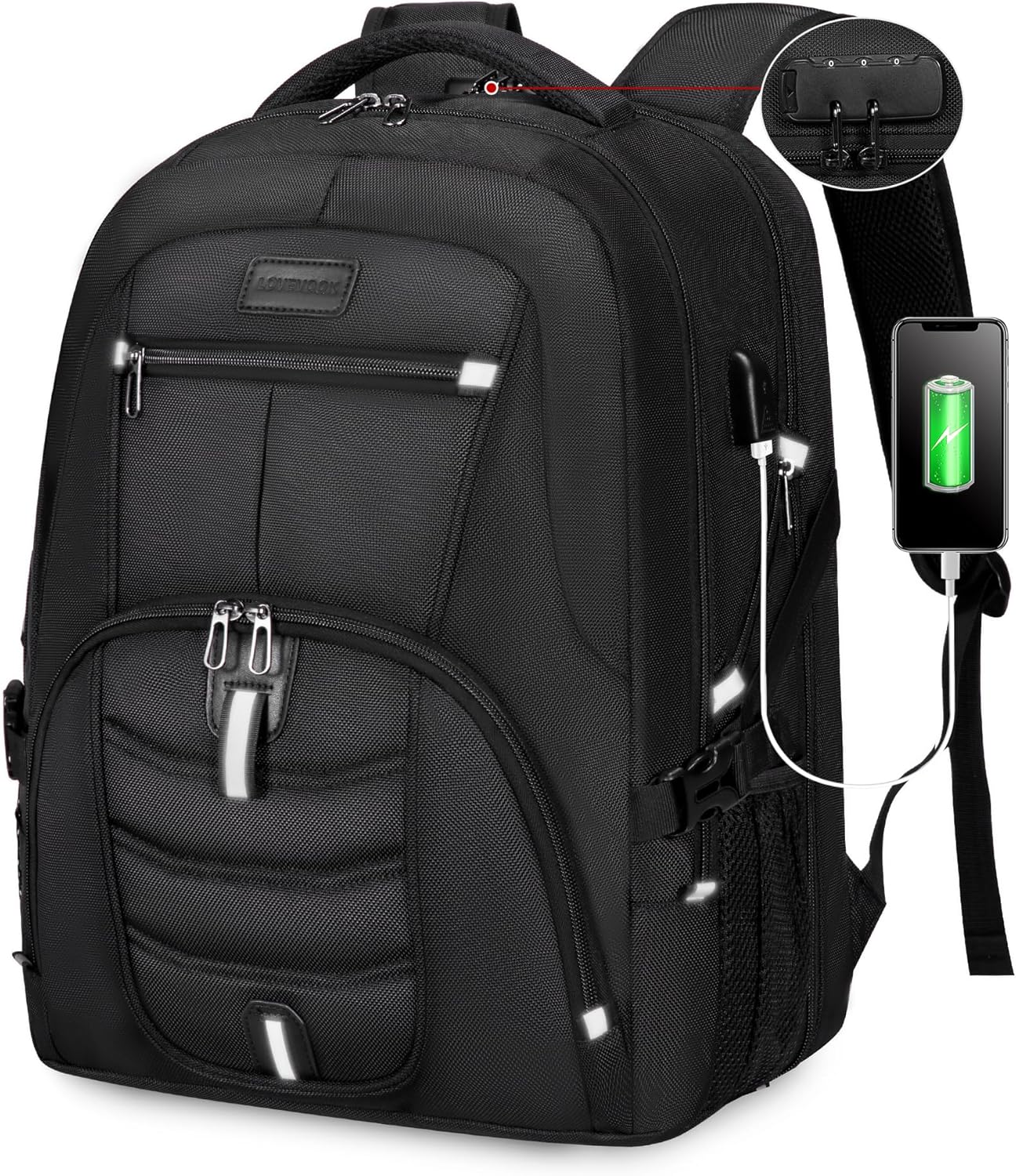 LOVEVOOK Travel Laptop Backpack Waterproof Anti Theft with Lock and USB Charging Port Large Computer Business Backpack for Men College Students (17 inch, Black)