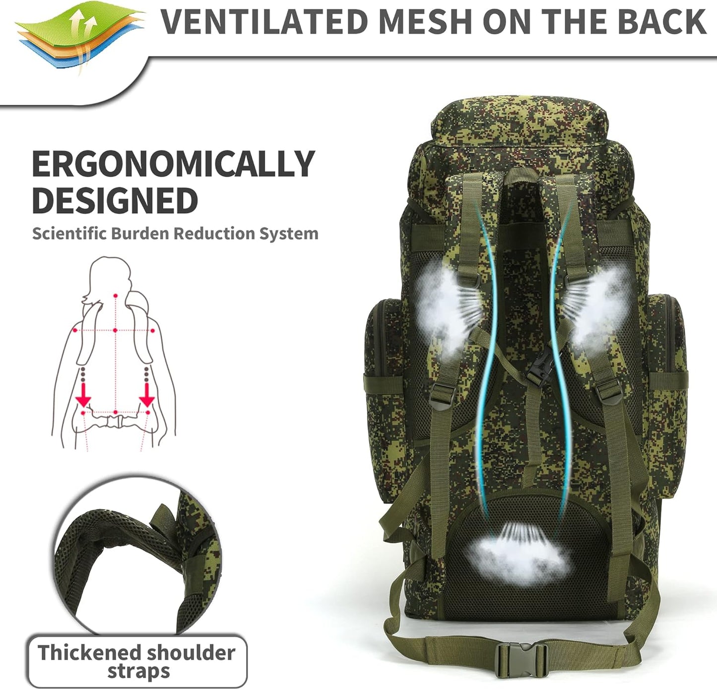 King'sGuard 70L Camping Hiking Backpack Tactical Backpack Military Molle Rucksack Backpack for Outdoor