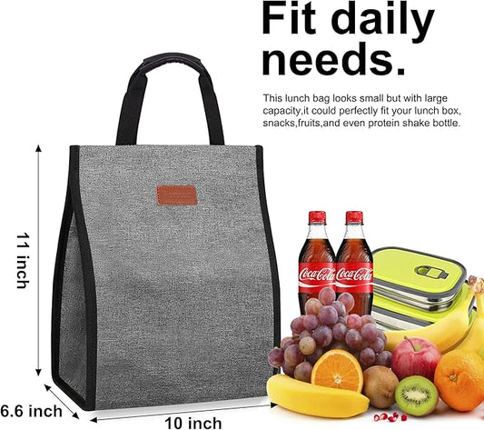 Lunch Bags for Women Insulated Reusable Lunch Tote with Internal Pocket, Lunch Tote bag for Work (Grey)