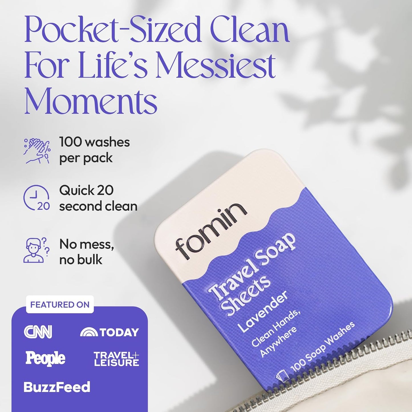 FOMIN - Antibacterial Paper Soap Sheets Tin for Traveling - (300 Sheets) Variety Pack (Unscented, Orange, Lavender) Portable Travel Hand Soap Sheet, Dissolvable Mini Camping Hand Soap for Hand Washing