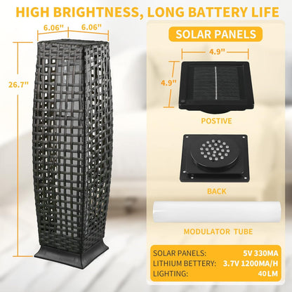 Solar Floor Lamp, Outdoor Floor Lamp, Solar Lanterns Outdoor Waterproof, Solar Powered Resin Wicker Outdoor Solar Lamp, Weather-Resistant Rattan Deck Light for Porch, Garden, Patio, Deck