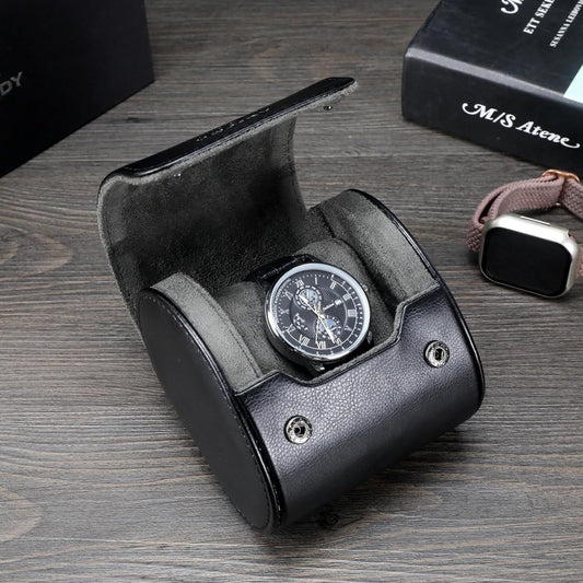 Watch Travel Case - Single Watch Roll Storage Box Organizer for Men's Women's Wristwatches & Smart Watches up to 50mm (Black / 1 Slot)