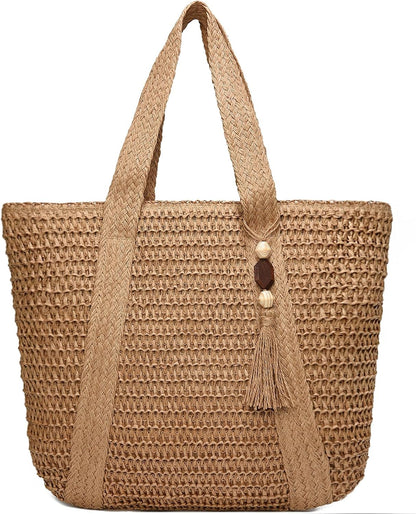 Straw Beach Bags for Women Woven Beach Tote Bag Casual Boho Large Shoulder Handbags Purse for Vacation Holiday